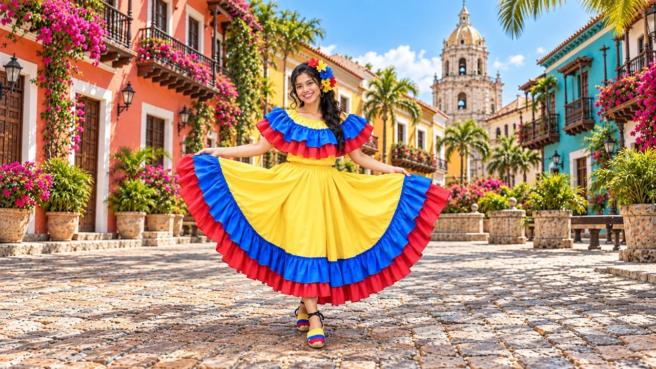 Femme colombienne en tenue traditionnelle lors d'une fête nationale